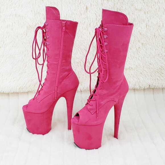 Flamingo 1051FS 8" Heel Mid Calf Platform Boots Hot Pink - Picture 10 of 12